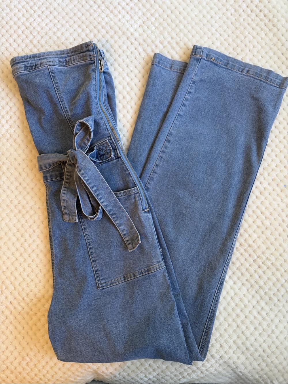 Denim Strapless Jumpsuit with Tie Belt - Picture 2 of 2